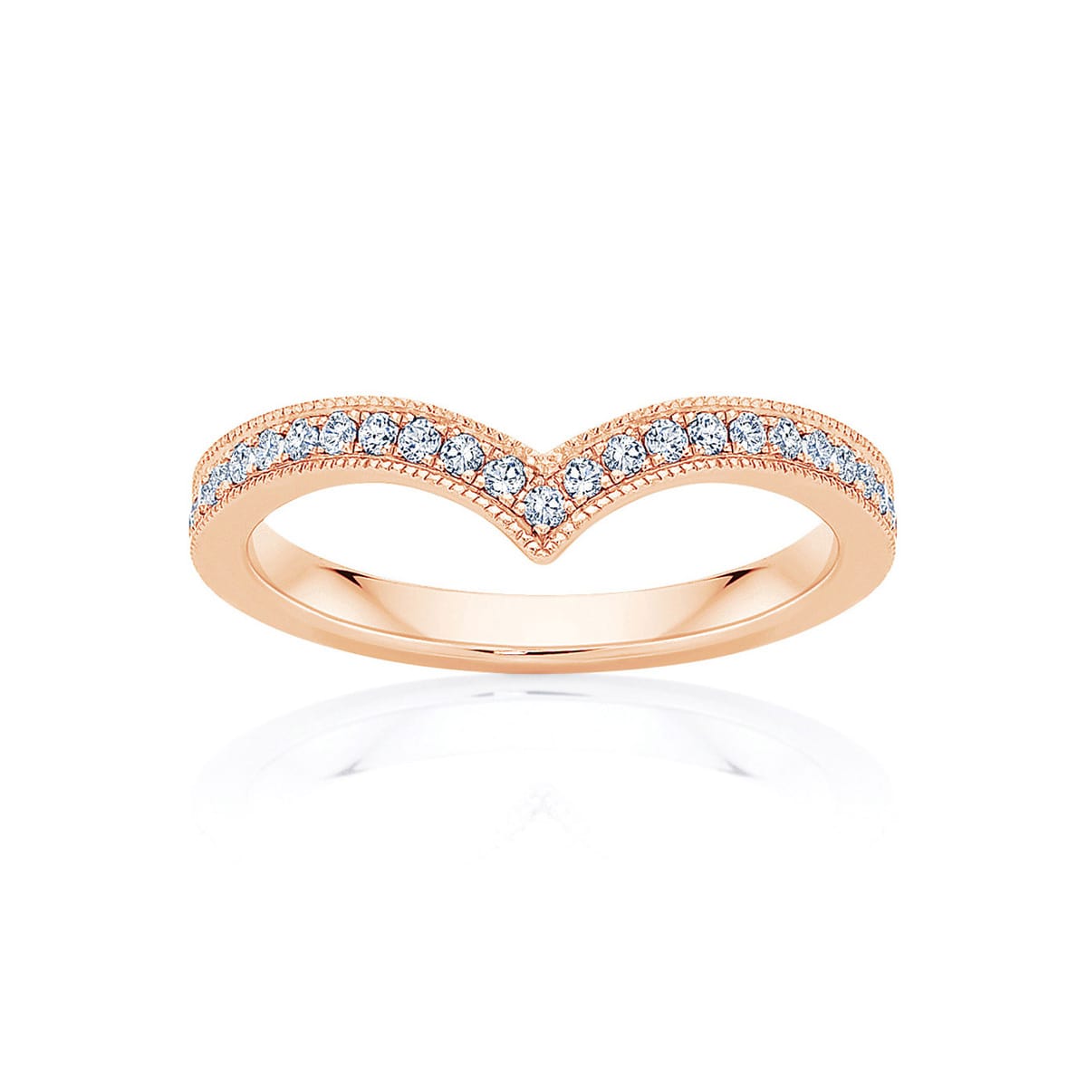 Womens Contoured Vintage Diamond Wedding Ring in Rose Gold | Duchess