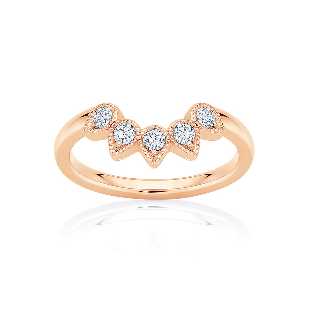 Womens Contoured Vintage Diamond Wedding Ring in Rose Gold | Rain Drops