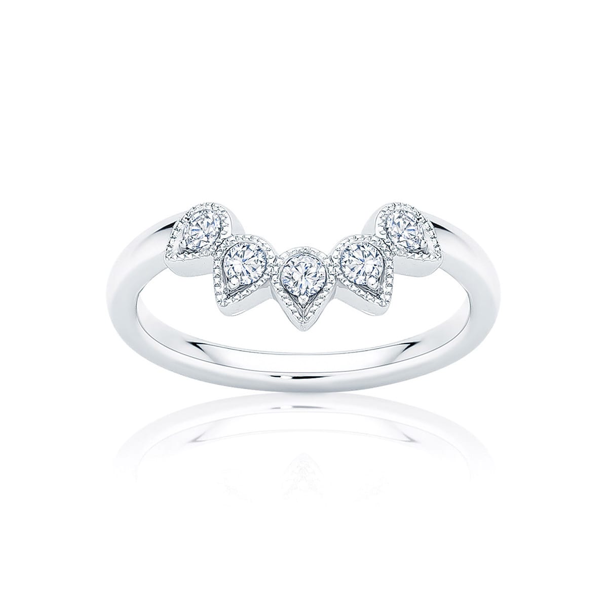 Womens Contoured Vintage Diamond Wedding Ring in White Gold | Rain Drops