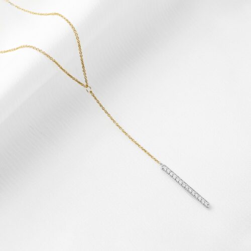 Yellow Gold Bead Set Diamond Lariat Necklet