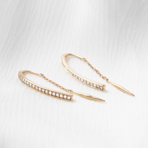 Rose Gold Bead Set Diamond Thread Earrings