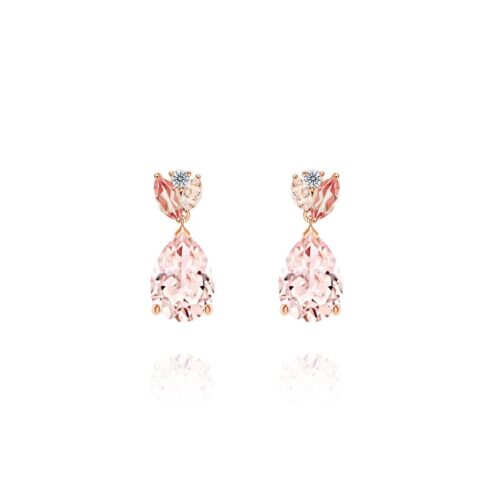 Rose Gold Blush Lily Studs with Morganite Pear Drop