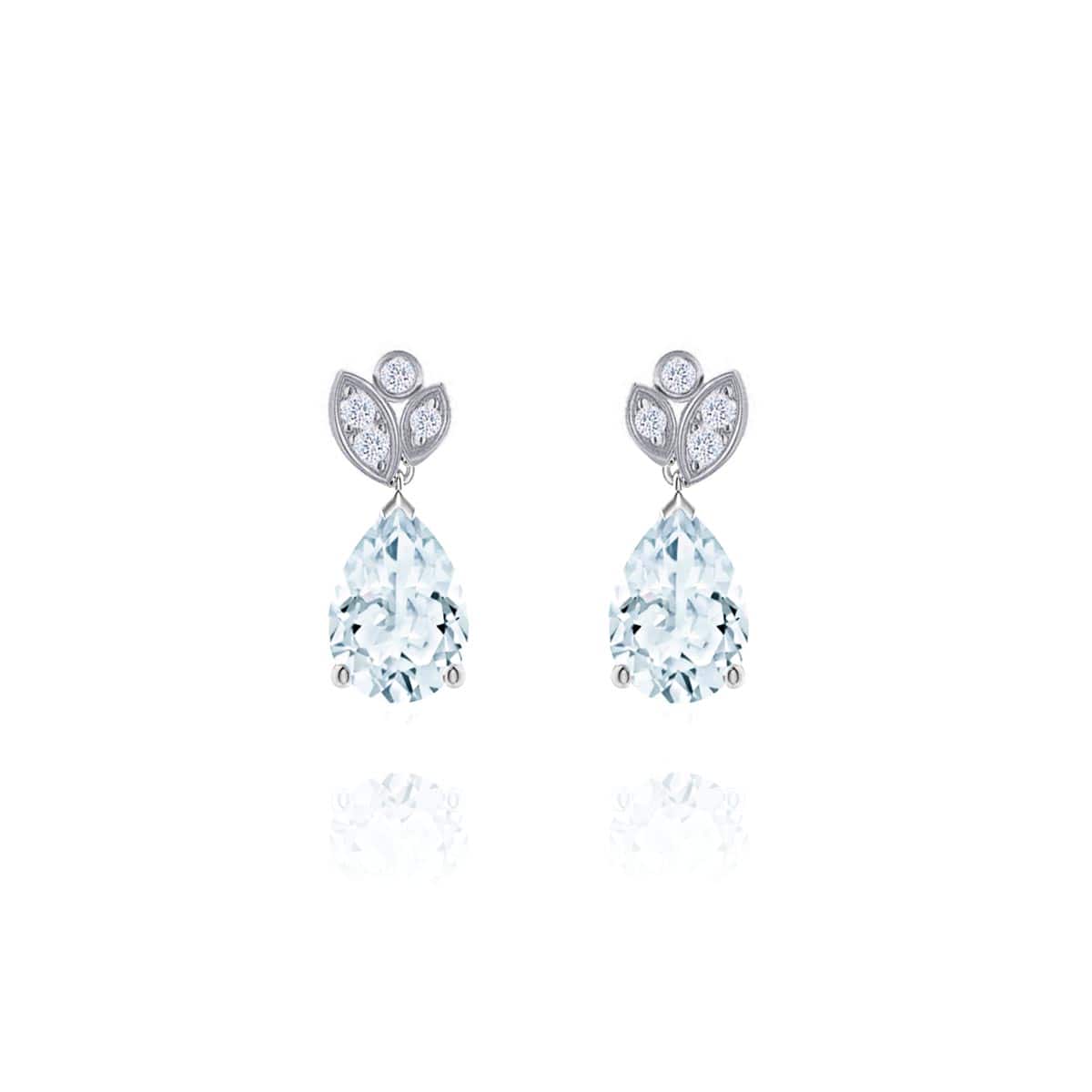 White Gold Juni Diamond Studs with Aquamarine Pear Drop