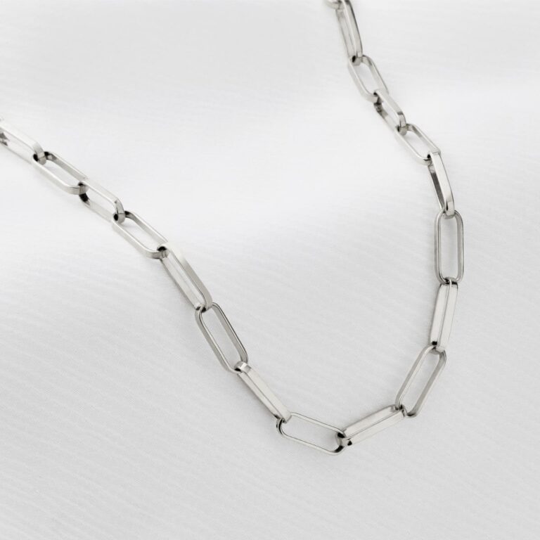 White Gold Paperclip Chain Necklace | Larsen Jewellery