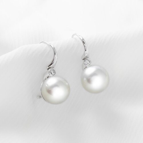 White Gold Pearl & Diamond Shepherd Hook Earrings