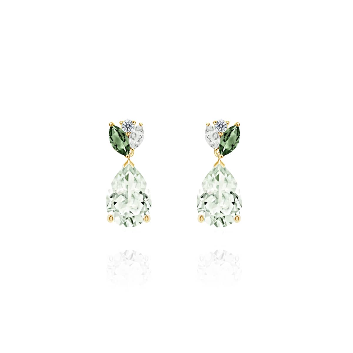 Yellow Gold Sage Lily Studs with Green Quartz Drop