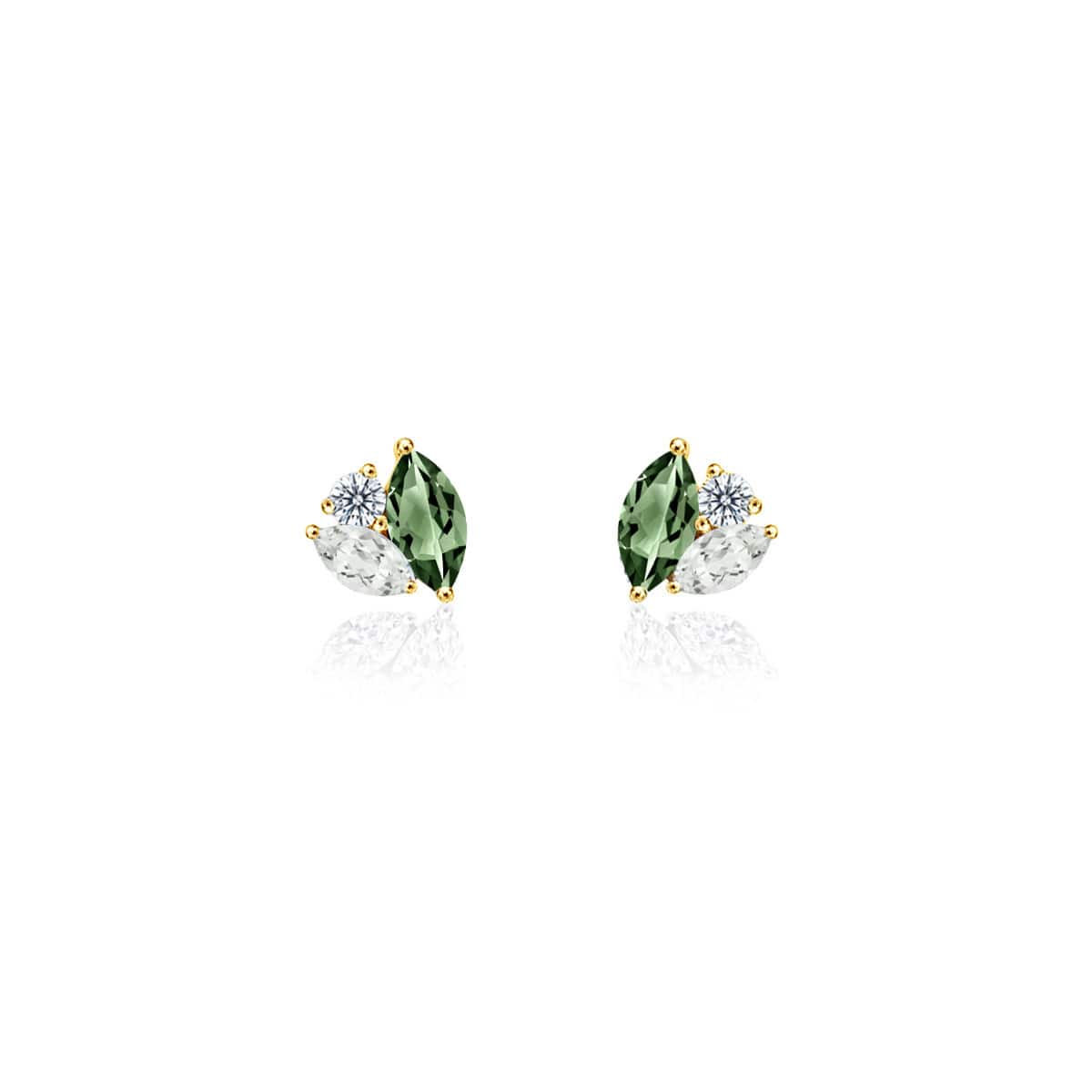 Yellow Gold Sage Lily Studs with Green Quartz & Tourmaline