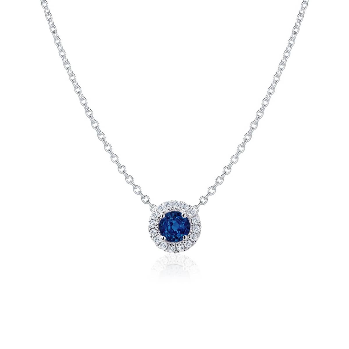 White Gold Ceylon Sapphire Diamond Halo Pendant