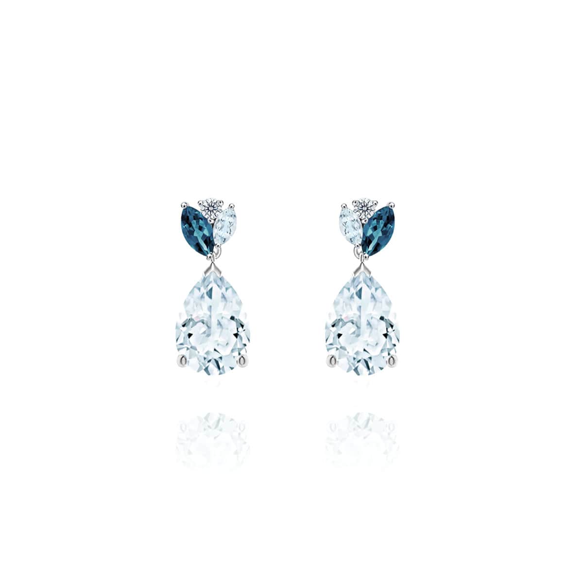White Gold Sea Lily Studs with Aquamarine Pear Drop