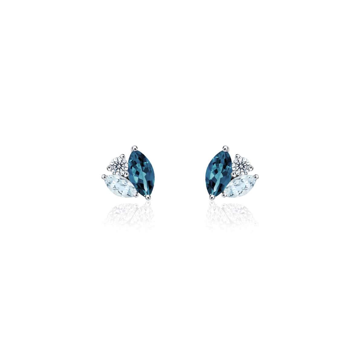 White Gold Sea Lily Studs with Aquamarine & Topaz