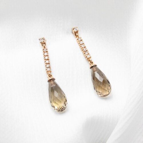 Rose Gold Smoky Quartz Briolette & Diamond Icicle Earrings