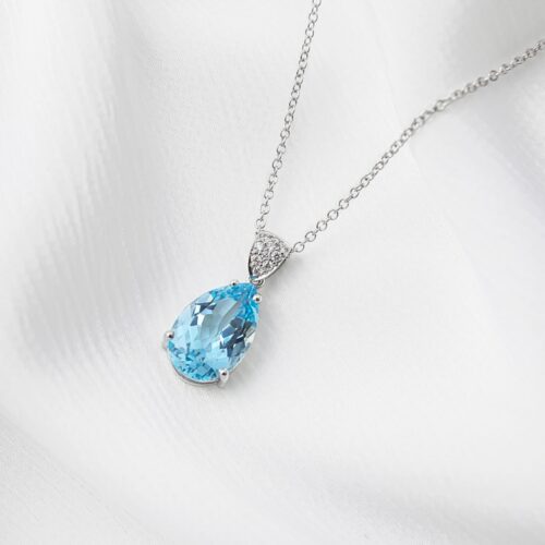 White Gold Topaz Pendant with Pave Top | Larsen Jewellery