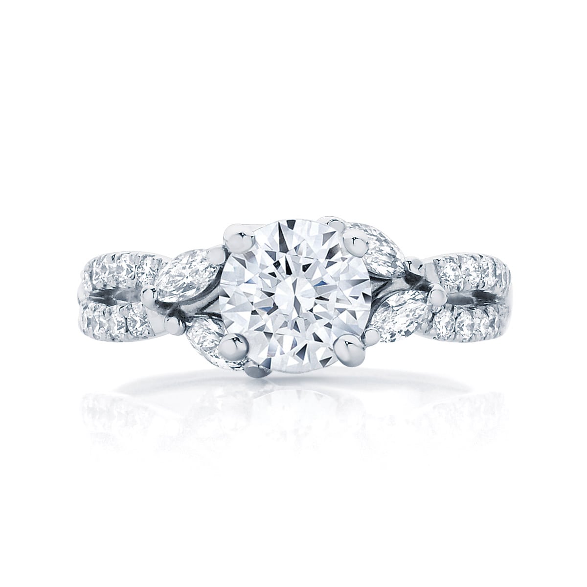 Round Diamond with Side Stones Ring in Platinum | Athena (Diamond)