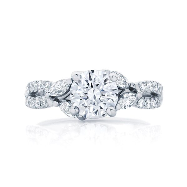 Round Diamond with Side Stones Ring in White Gold | Athena (Diamond)