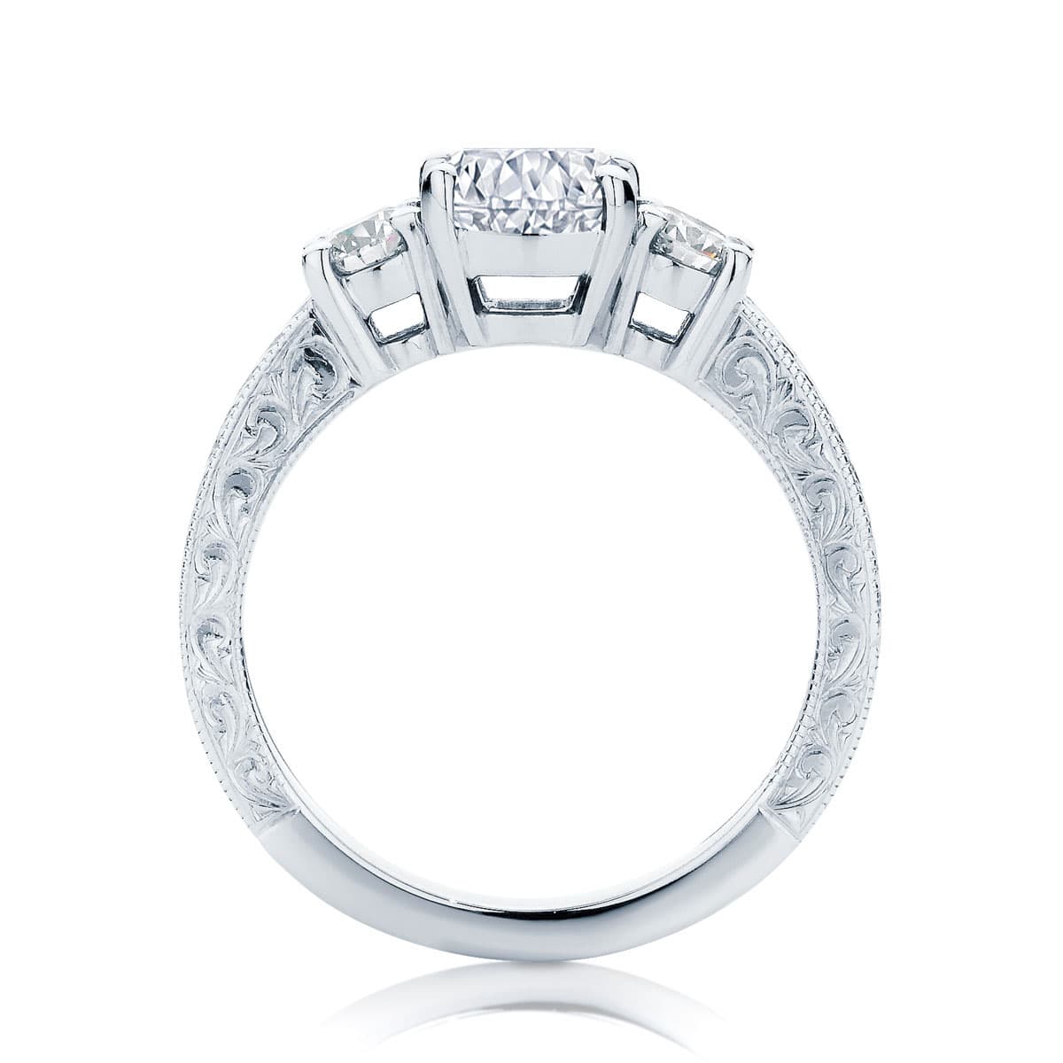 Oval Diamond Three Stone Ring in Platinum | Bluebell Engraved (Diamond)