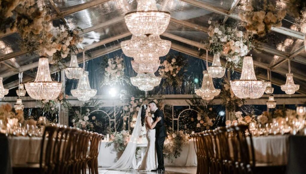 A couple at their wedding reception in the Centennial Homestead, minutes away from the Sydney CBD. 