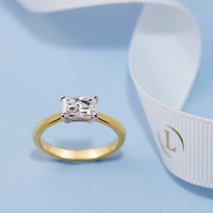 2023 engagement ring trends east west radiant cut diamond design