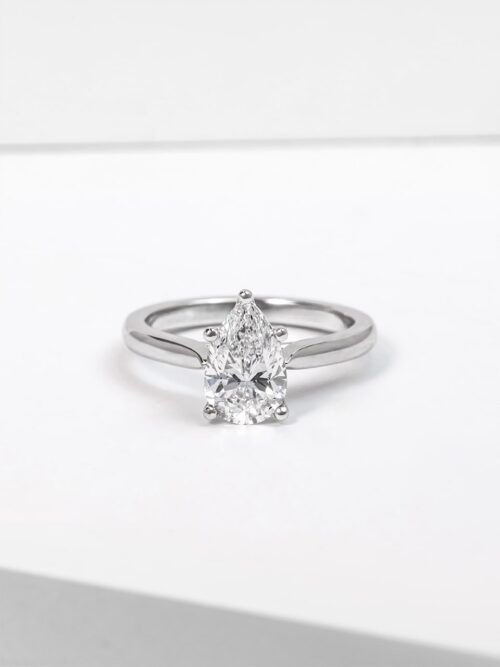 Pear Lab Grown Diamond Solitaire White Gold Engagement Ring