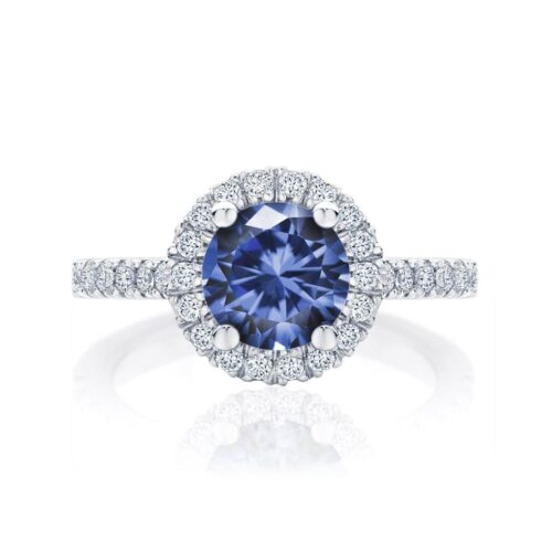 Brilliant Cut Sapphire Halo Ring in White Gold | Rosetta Azure (Round)