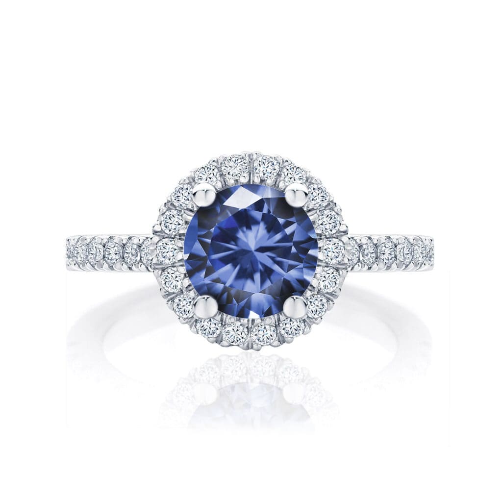 Blue Sapphire Engagement Rings White Gold Halo Ring ADBS524