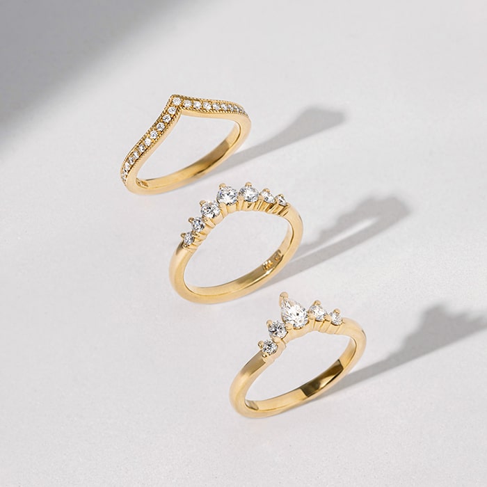 Trio of sustainable wedding rings made by Larsen Jewellery