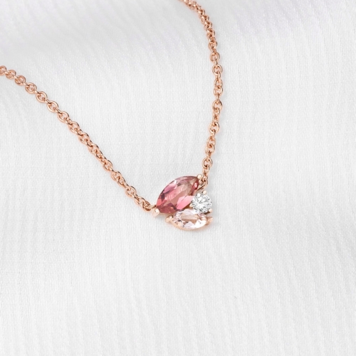 Rose gold pink gemstone diamond necklace