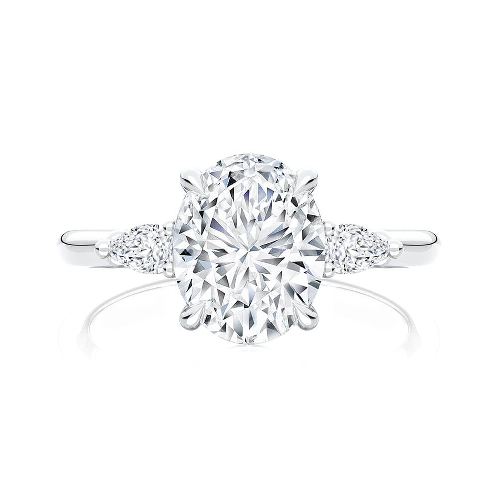 Oval Diamond Three Stone Ring in Platinum | Cala