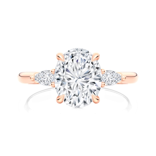 Oval Diamond Three Stone Ring in Rose Gold | Cala