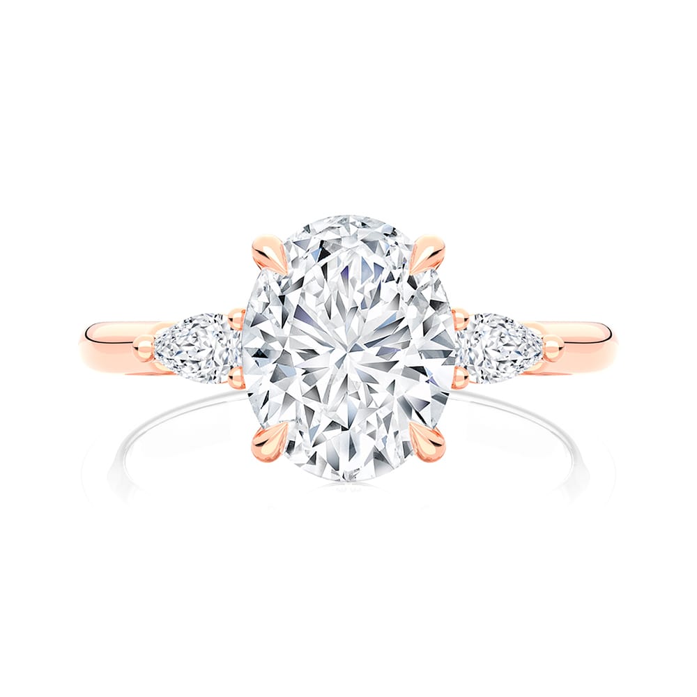 Oval Diamond Three Stone Ring in Rose Gold | Cala