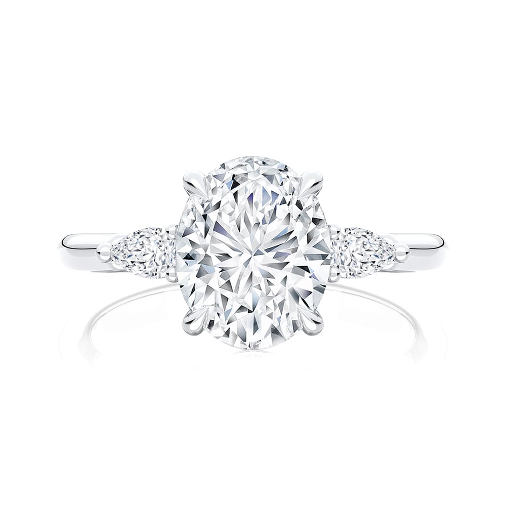 Oval Diamond Three Stone Ring in White Gold | Cala