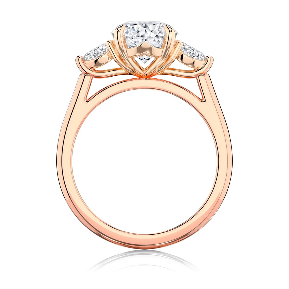 Oval Diamond Three Stone Ring in Rose Gold | Cala