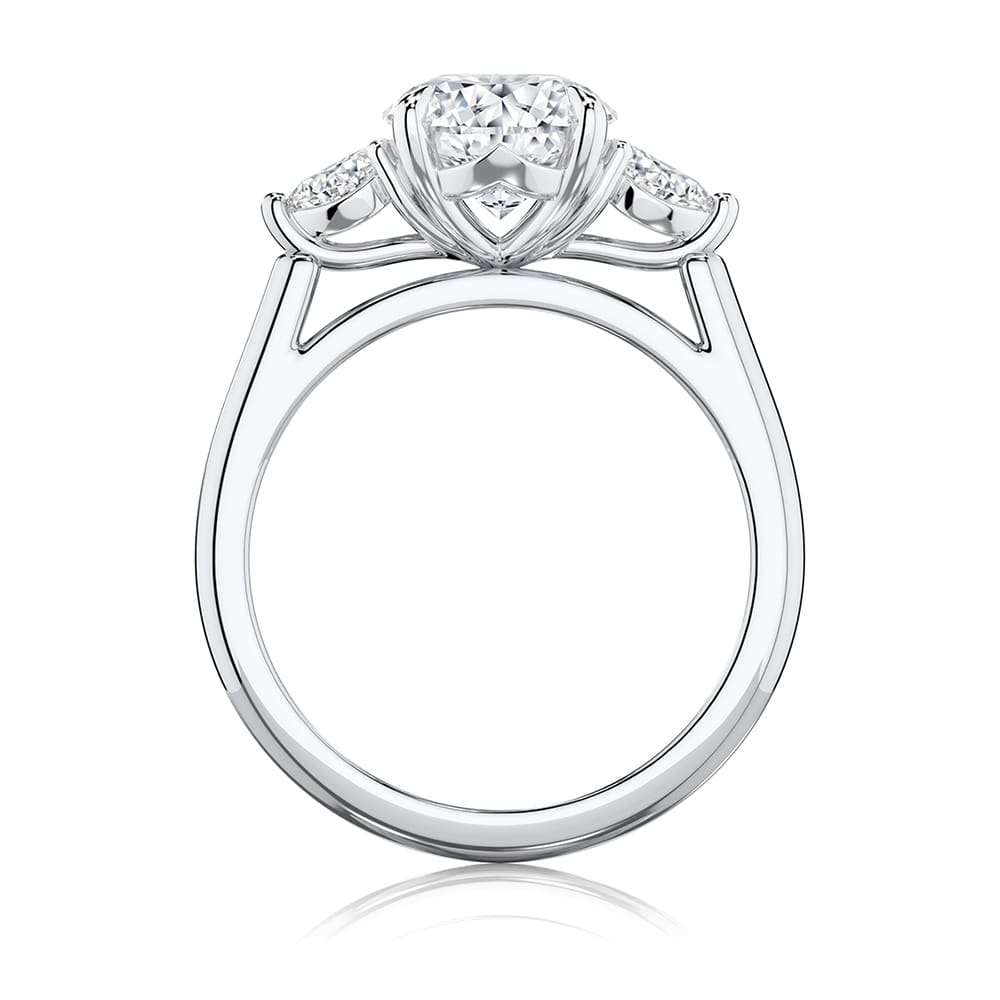 Oval Diamond Three Stone Ring in White Gold | Cala