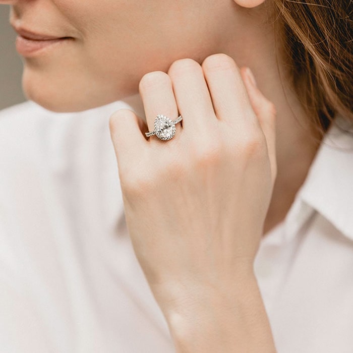 Woman wearing a diamonds Engagement Ring from larsen jewellery