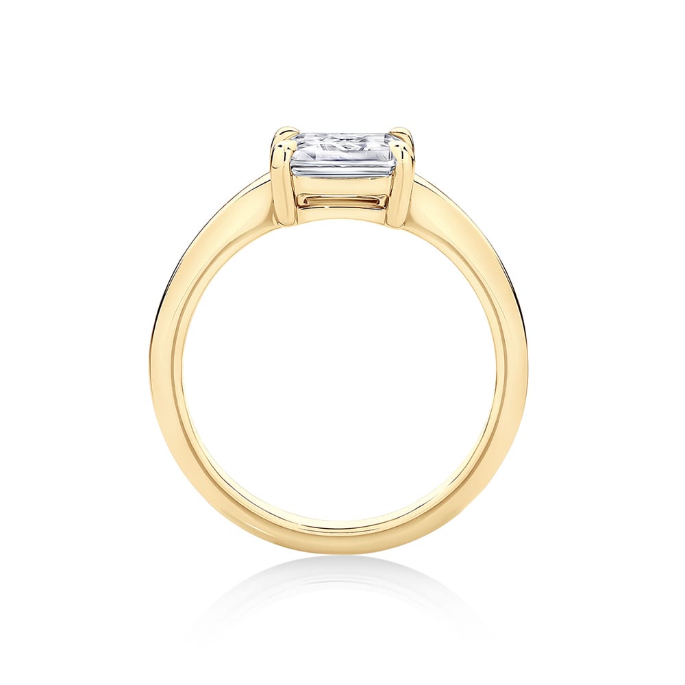 Emerald Diamond Solitaire Ring in Yellow Gold | Juniper