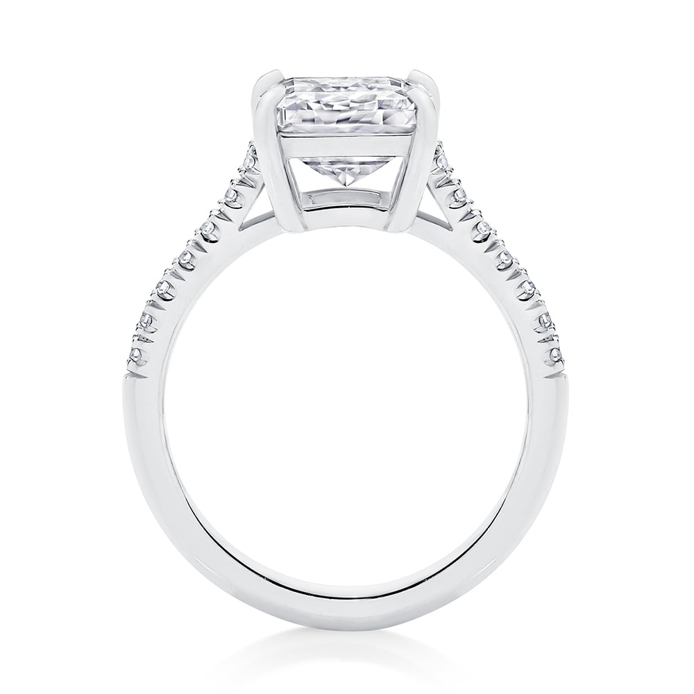 Emerald Diamond with Side Stones Ring in Platinum | Marbella