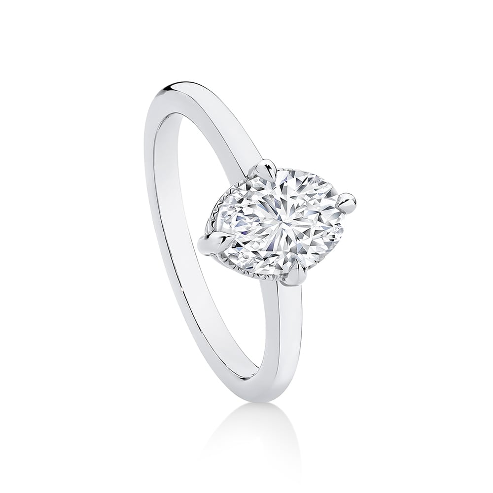 Oval Diamond Solitaire Ring in White Gold | Meridian