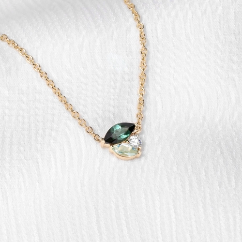 Yellow gold green gemstone diamond necklace