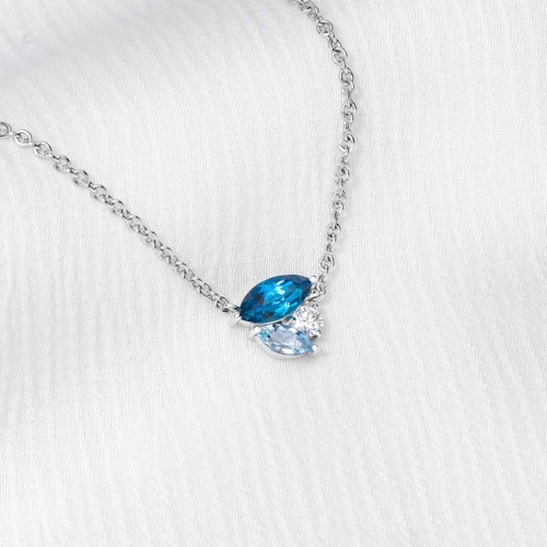 White gold blue gemstone diamond necklace