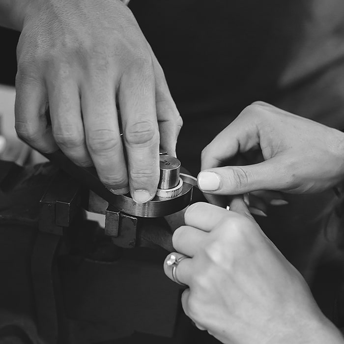 Customers making their own sustainable wedding rings at Larsen Jewellery