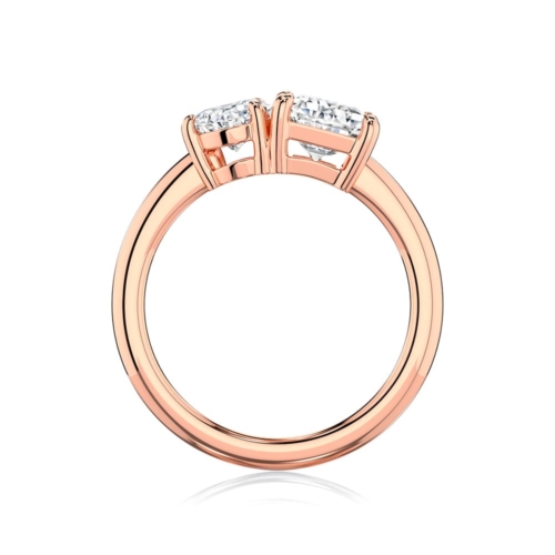 Pear & Emerald Diamond Duo Ring in Rose Gold | Toi et Moi