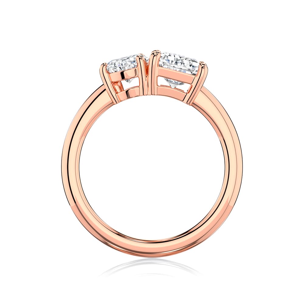 Pear & Emerald Diamond Duo Ring in Rose Gold | Toi et Moi