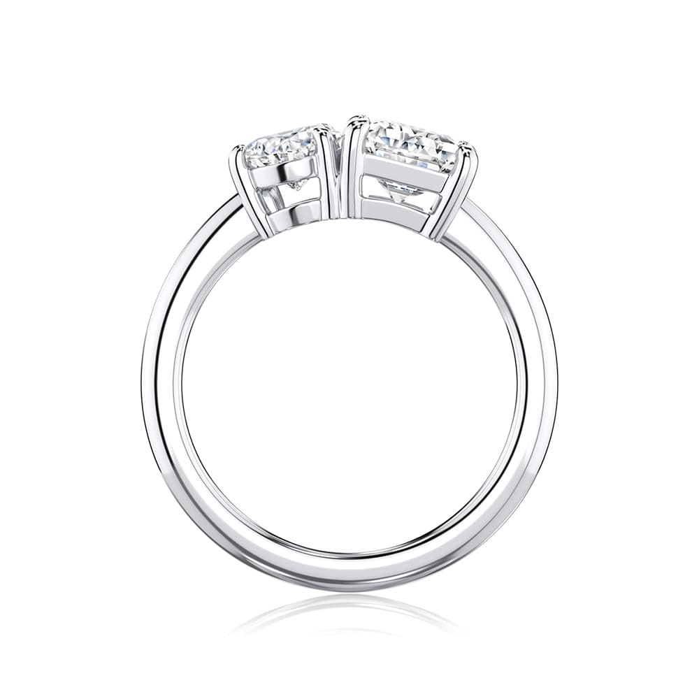 Pear & Emerald Diamond Duo Ring in White Gold | Toi et Moi