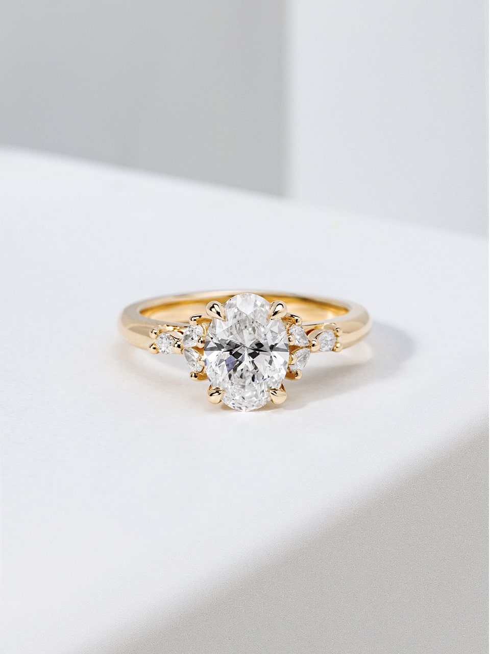 Oval and Pear Cut Lab Grown Diamond Yellow Gold Engagement Ring