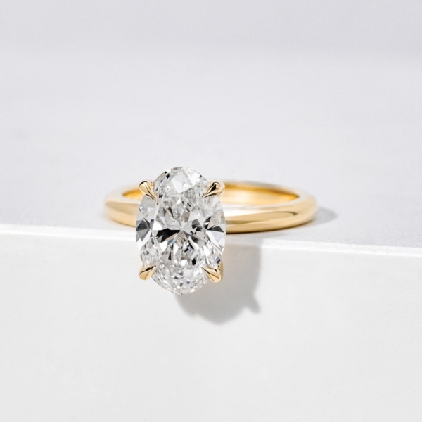 Oval Lab Grown Diamond Gold Engagement Ring with Hidden Halo