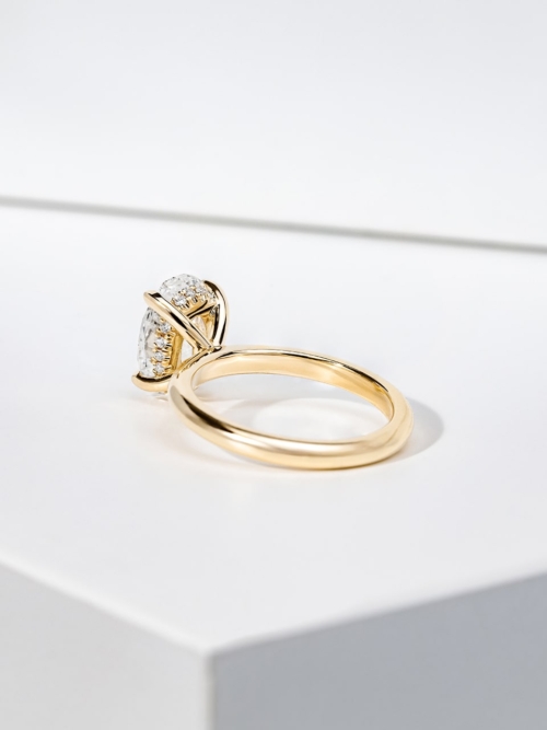 Oval Lab Grown Diamond Gold Engagement Ring with Hidden Halo