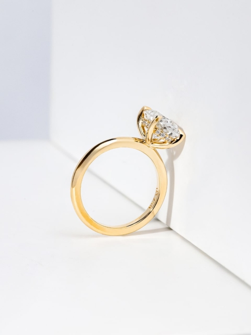 Oval Lab Grown Diamond Yellow Gold Hidden Halo Engagement Ring