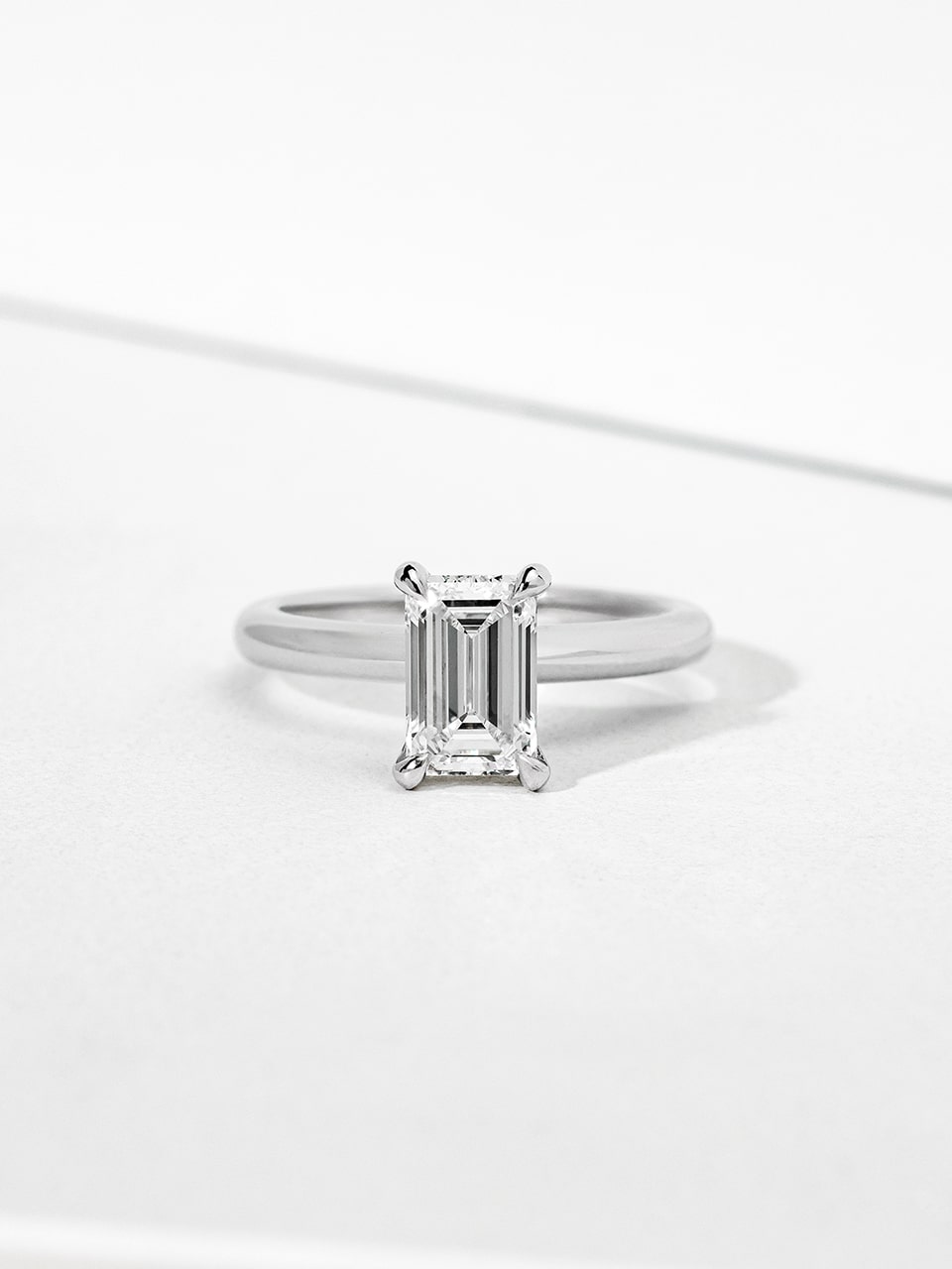 Emerald Cut Lab Grown Diamond Platinum Engagement Ring