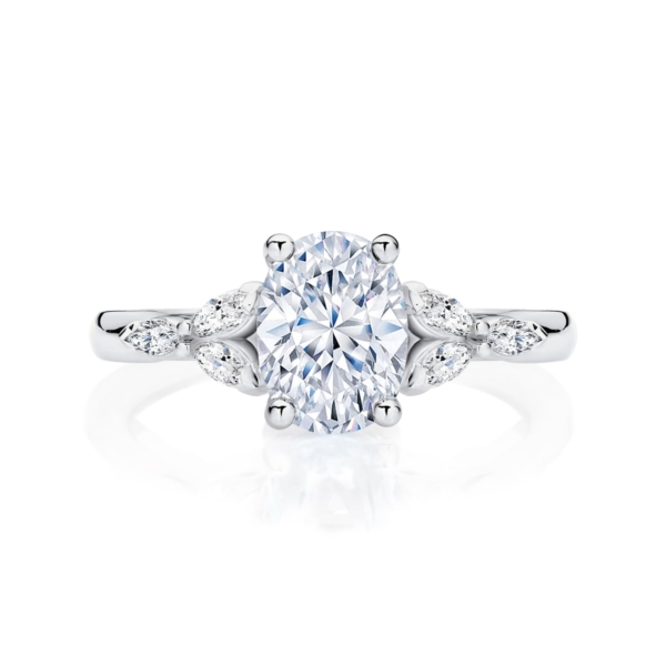 Amalfi (Diamond) Oval Engagement Ring with Side Stones in White Gold