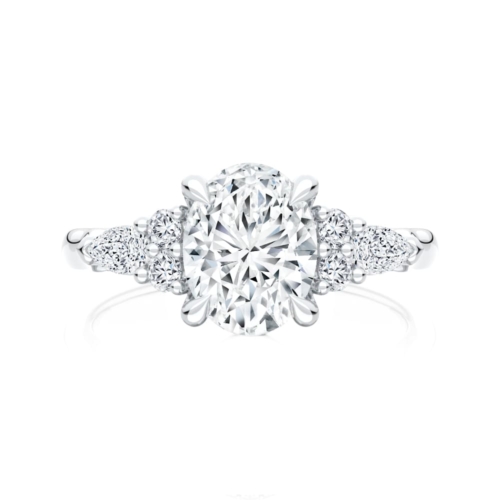 Cerulean Oval Engagement Ring with Side Diamonds in White Gold