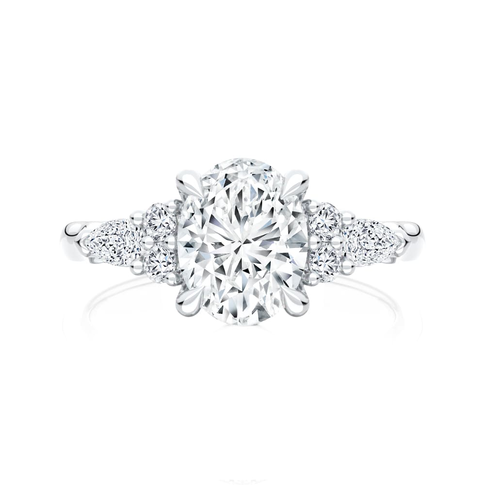 Cerulean Oval Engagement Ring with Side Diamonds in White Gold
